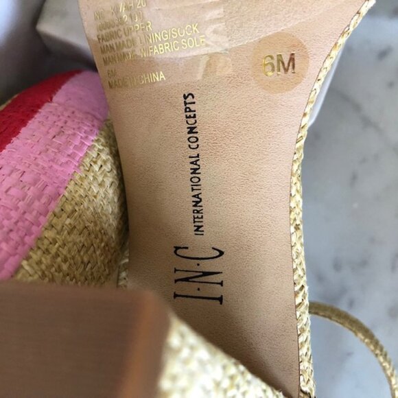 INC Kivah Block Heel Ankle Strap Pink Red Stripe Sandals 6M RARE - Picture 15 of 17